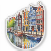 Amsterdam Canal House Waterverf Sticker (Voorkant)
