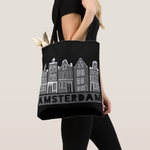 Amsterdam Canal Houses Dutch Village Black White Tote Bag