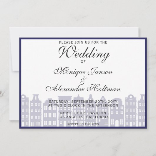 Amsterdam Canal Houses Dutch Wedding Invitation Kaart (Voorkant)