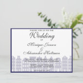 Amsterdam Canal Houses Dutch Wedding Invitation Kaart (Staand voorkant)