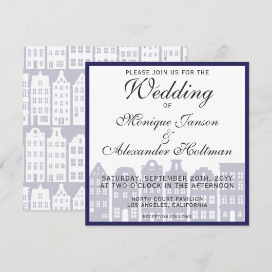 Amsterdam Canal Houses Dutch Wedding Invitation Kaart (Voorkant / Achterkant)