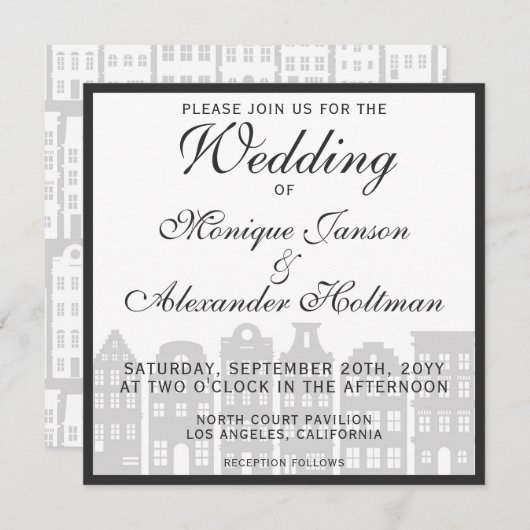 Amsterdam Canal Houses Dutch Wedding Invitation Kaart (Voorkant / Achterkant)