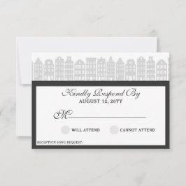 Amsterdam Canal Houses Dutch Wedding Silver RSVP Kaartje