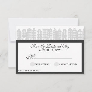 Amsterdam Canal Houses Dutch Wedding Silver RSVP Kaartje
