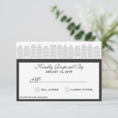Amsterdam Canal Houses Dutch Wedding Silver RSVP Kaartje (Staand voorkant)