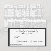 Amsterdam Canal Houses Dutch Wedding Silver RSVP Kaartje (Voorkant / Achterkant)