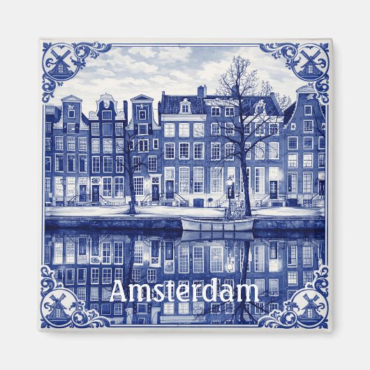 Amsterdam canal houses square magnet (Voorkant)