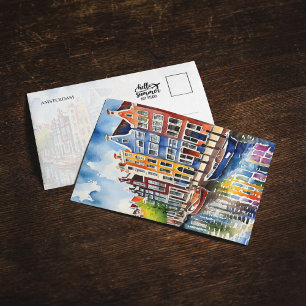Amsterdam Canal Houses Waterverf Briefkaart