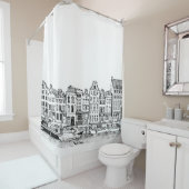 Amsterdam Canal Netherlands Cityscape Illustratie Douchegordijn (In situ)