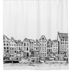 Amsterdam Canal Netherlands Cityscape Illustratie Douchegordijn