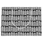 Amsterdam Canal Row Houses Charcoal Silver Pattern Groot Cadeauzakje (Voorkant)