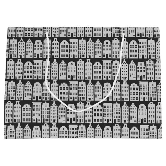 Amsterdam Canal Row Houses Charcoal Silver Pattern Groot Cadeauzakje (Voorkant)