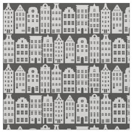 Amsterdam Canal Row Houses Charcoal Silver Pattern Stof