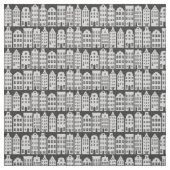 Amsterdam Canal Row Houses Charcoal Silver Pattern Stof (Swatch)