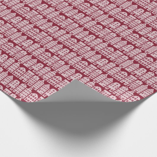 Amsterdam Canal Row Houses Marsala Red Pattern Cadeaupapier (Hoek)