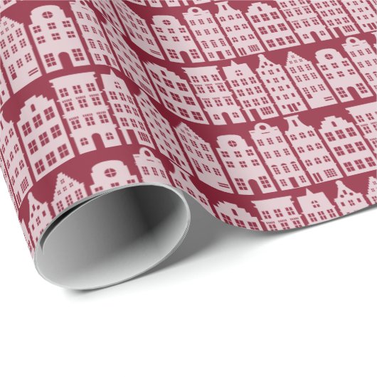 Amsterdam Canal Row Houses Marsala Red Pattern Cadeaupapier (Rol Hoek)