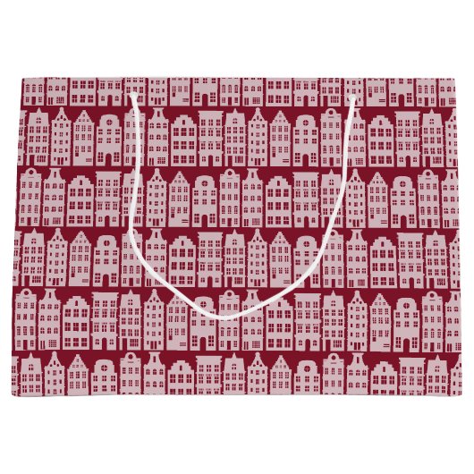 Amsterdam Canal Row Houses Marsala Red Pattern Groot Cadeauzakje (Voorkant)