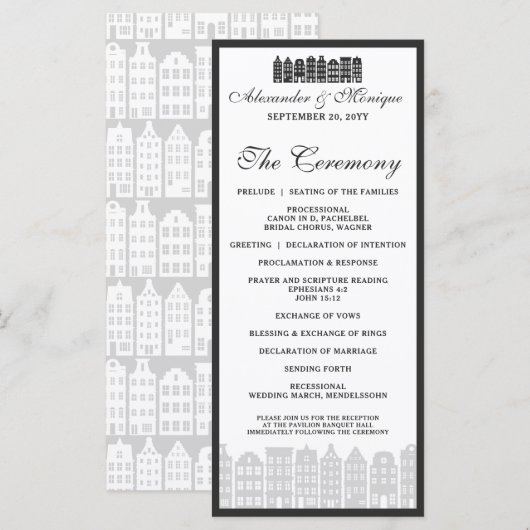 Amsterdam Canal Row Huizen Dutch Wedding Program Programmakaart (Voorkant / Achterkant)