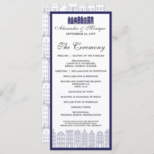 Amsterdam Canal Row Huizen Dutch Wedding Program Programmakaart (Voorkant / Achterkant)