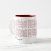 Amsterdam Canal Row Huizen Gepersonaliseerd Maroon Tweekleurige Koffiemok (Voorkant links)