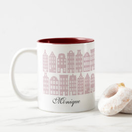 Amsterdam Canal Row Huizen Gepersonaliseerd Maroon Tweekleurige Koffiemok