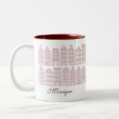 Amsterdam Canal Row Huizen Gepersonaliseerd Maroon Tweekleurige Koffiemok (Links)