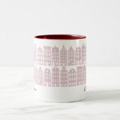 Amsterdam Canal Row Huizen Gepersonaliseerd Maroon Tweekleurige Koffiemok (Center)