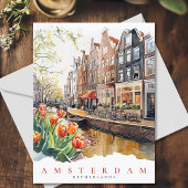 Amsterdam Canal Spring Time Waterverf Travel Briefkaart