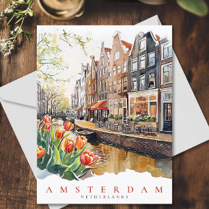 Amsterdam Canal Spring Time Waterverf Travel Briefkaart