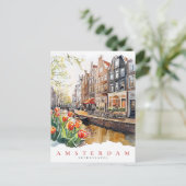 Amsterdam Canal Spring Time Waterverf Travel Briefkaart (Staand voorkant)