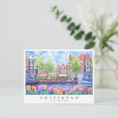 Amsterdam Canal & Tulips Waterverf Reizen Briefkaart (Staand voorkant)