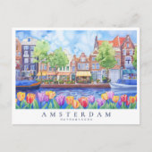 Amsterdam Canal & Tulips Waterverf Reizen Briefkaart (Voorkant)