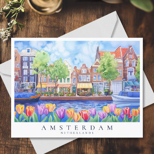Amsterdam Canal & Tulips Waterverf Reizen Briefkaart