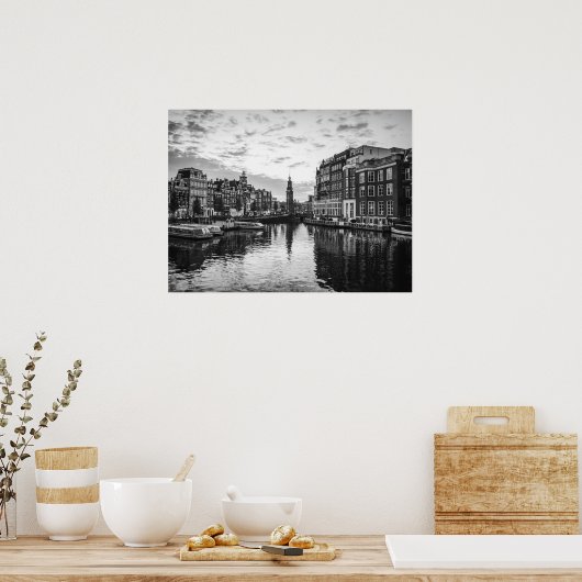 Amsterdam Canal Uitzicht met historische architect Poster (Keuken)