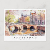 Amsterdam Canal Waterverf Nederland Reizen Briefkaart (Voorkant)