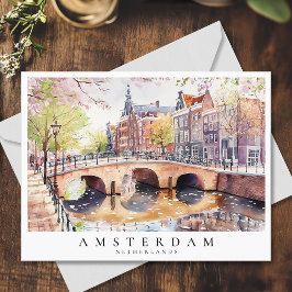 Amsterdam Canal Waterverf Nederland Reizen Briefkaart