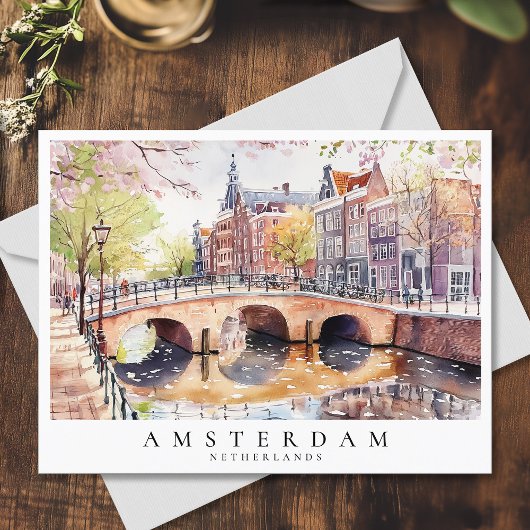 Amsterdam Canal Waterverf Nederland Reizen Briefkaart
