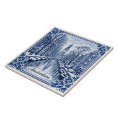 Amsterdam canal winter Delft Blue style tile Tegeltje (Zijkant)