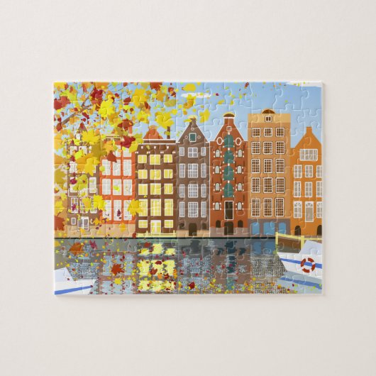 Amsterdam City Autumn Puzzle met Gift Box Legpuzzel (Horizontaal)