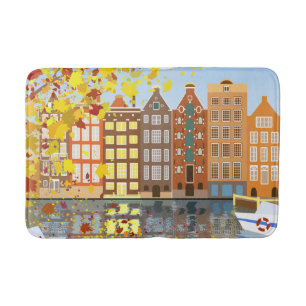 Amsterdam City Canal Autumn Colorful Bath Mat
