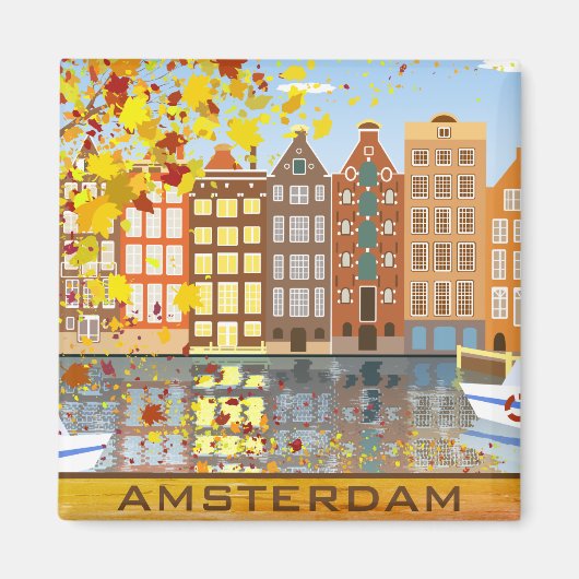 Amsterdam City Canal Autumn Colorful Herfst Magnet (Voorkant)