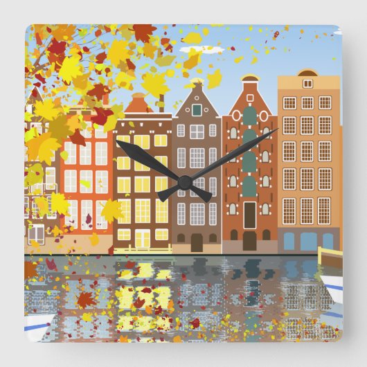 Amsterdam City Canal Autumn Colorful Wall klok (Voorkant)