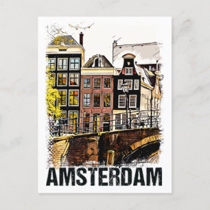 Amsterdam City Streets Vintage Travel Poste Briefkaart