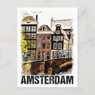 Amsterdam City Streets Vintage Travel Poste Briefkaart