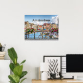 Amsterdam City Uitzicht - Oude gebouwen, rivieren, Poster (Thuiskantoor)