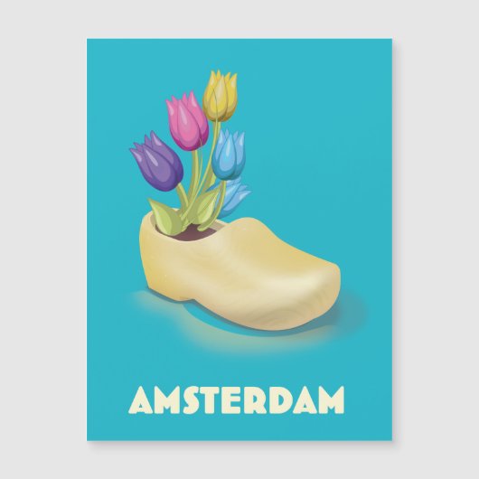 Amsterdam Cloggs en Tulips reisposter. (Voorkant)