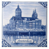 Amsterdam Delft Blue style ceramic tile Tegeltje (Voorkant)