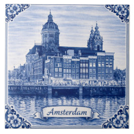 Amsterdam Delft Blue style ceramic tile Tegeltje