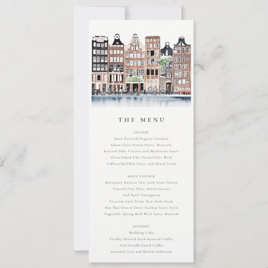 Amsterdam Dutch Canal Landscape Wedding Menu Kaart (Voorkant)