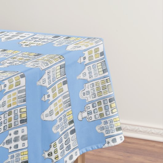 Amsterdam Dutch Houses Waterverf Village Blue Tafelkleed (Voorbeeld)